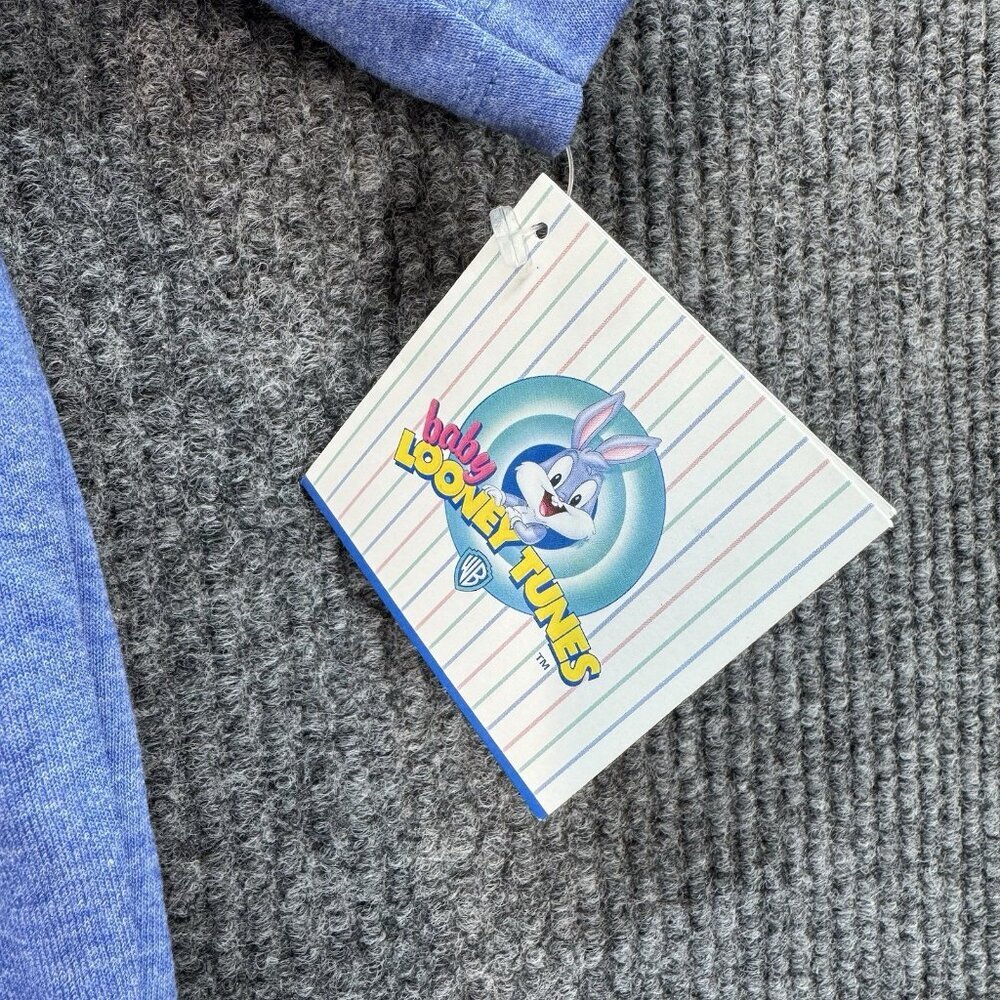 Vintage Baby Looney Tunes Romper Size 0-3 Months Blue Embroidered Snap 90s NEW - Picture 4 of 12